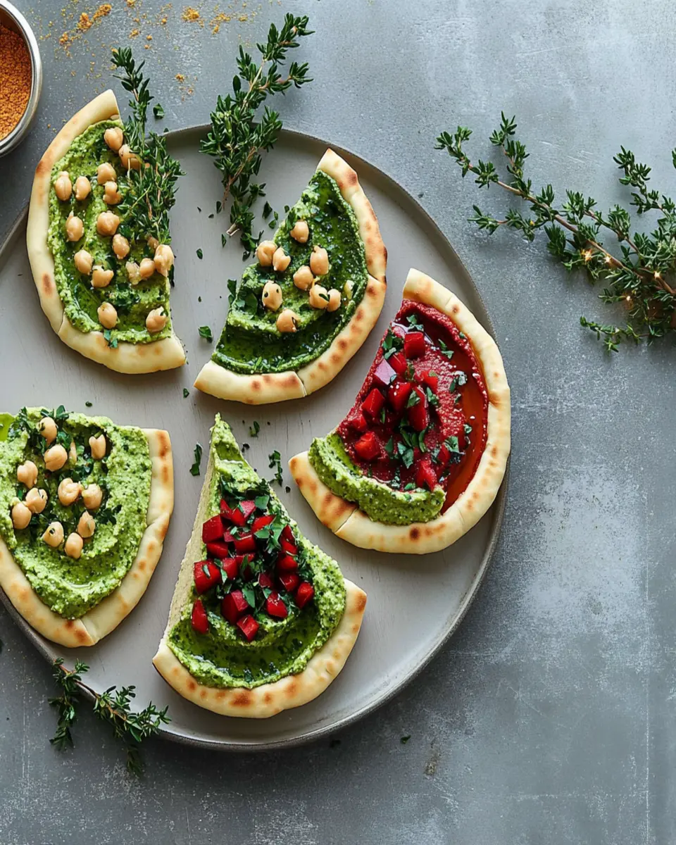 Red & Green Hummus Duo with Pita Trees First Image First Image