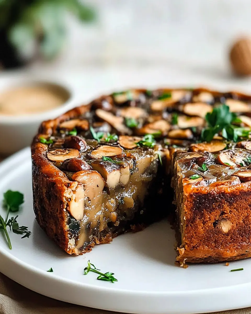 Irresistible Vegan Mushroom and Walnut Savory Cake Recipe First Image First Image