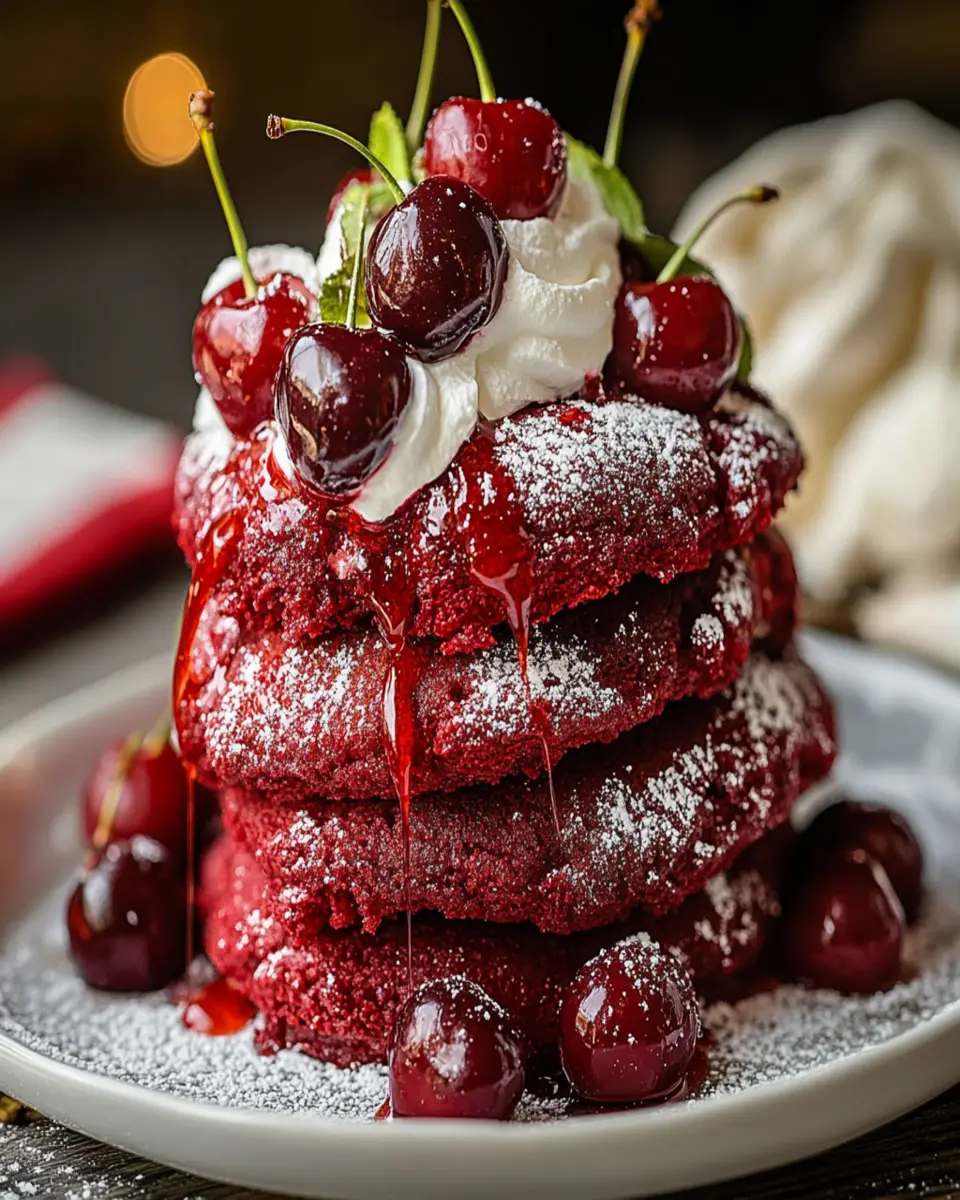 20-Minute Cherry Red Velvet Pancakes: Irresistible Brunch Magic First Image First Image