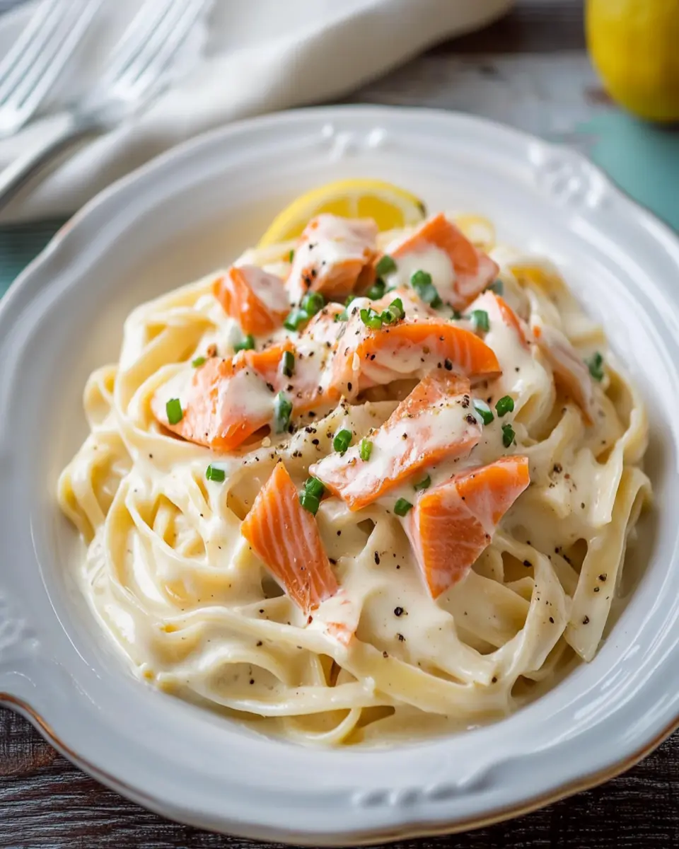Smoked Salmon Fettuccine Alfredo First Image First Image