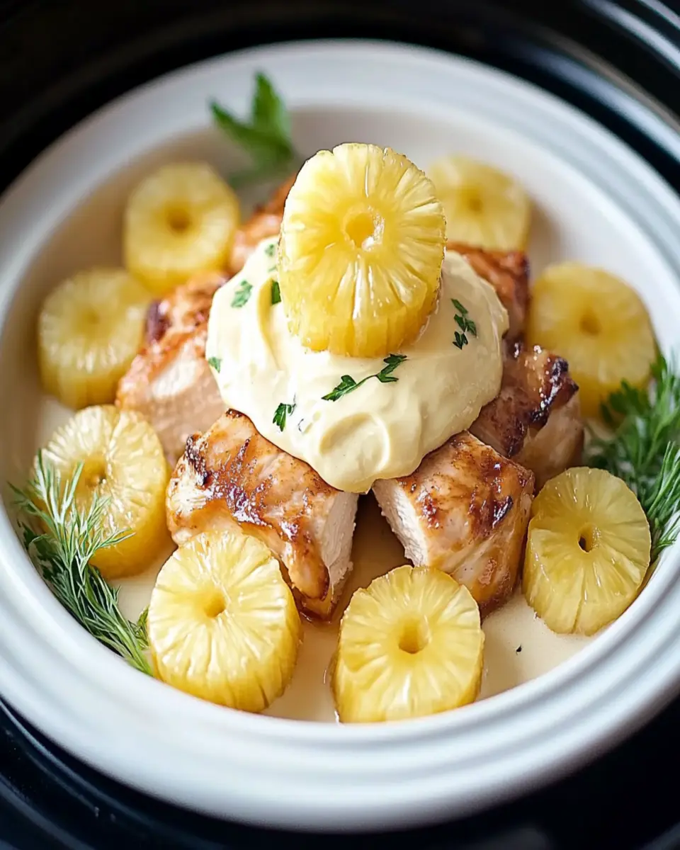 4-Ingredient Slow Cooker Chicken & Cream Cheese with Pineapple Rings First Image First Image