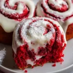 Red Velvet Cinnamon Rolls with Cream Cheese Frosting First Image First Image